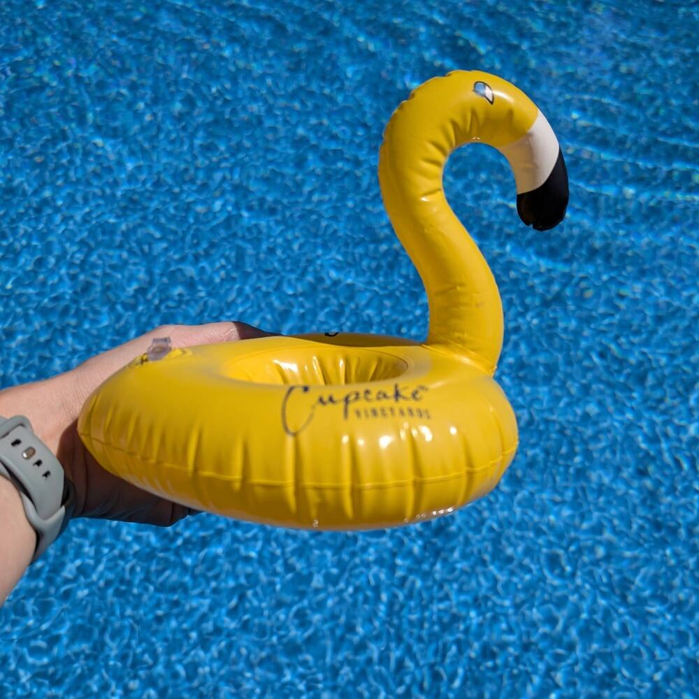 Cupcake Wine Vineyards Yellow Flamingo Inflatable Drink Float Floatie - GUC